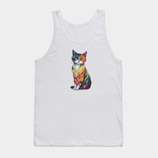 Watercolored Geometric Cat Tank Top